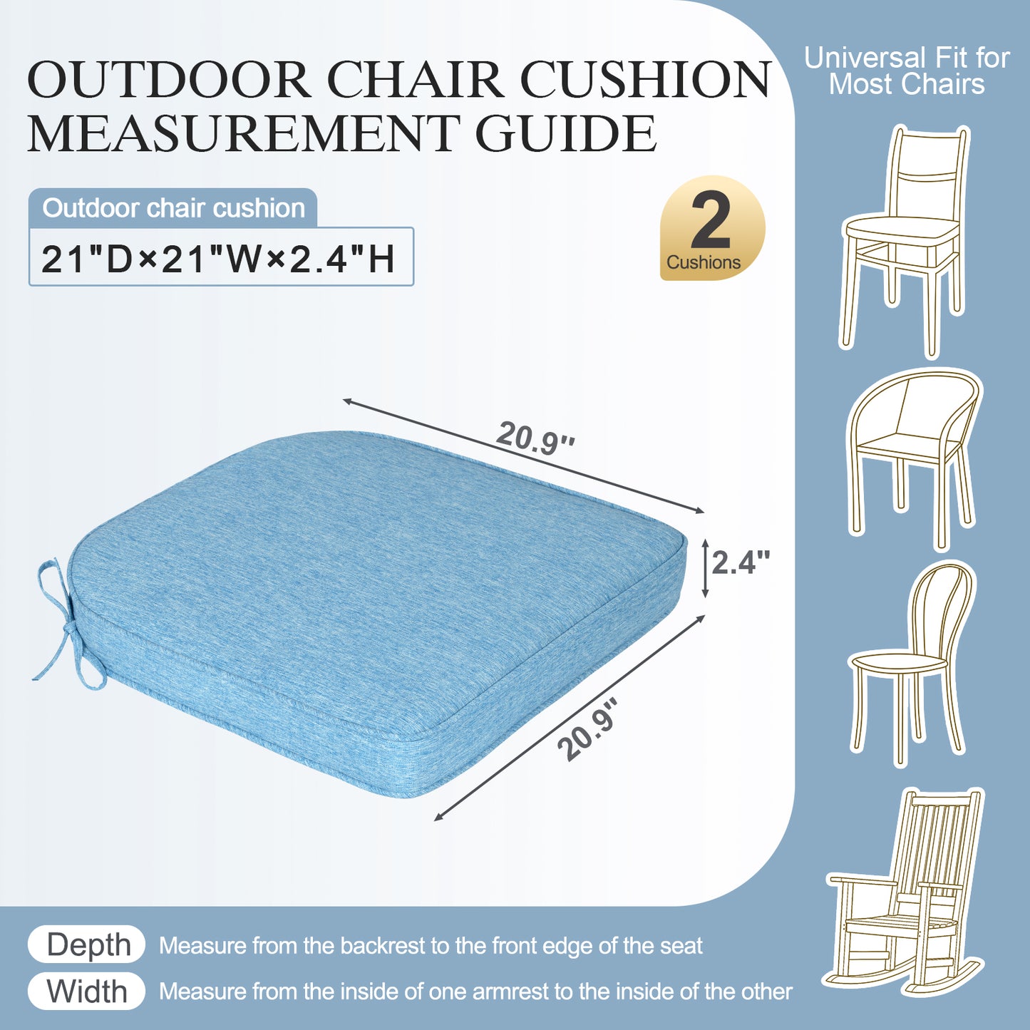 Outdoor Dining Chair Cushions Set, Patio Chair Pads, Lake Blue