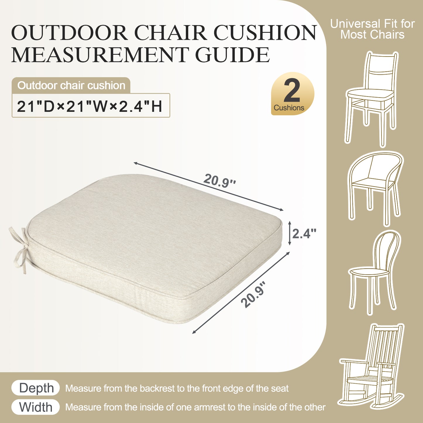 Outdoor Dining Chair Cushions Set, Patio Chair Pads, Beige