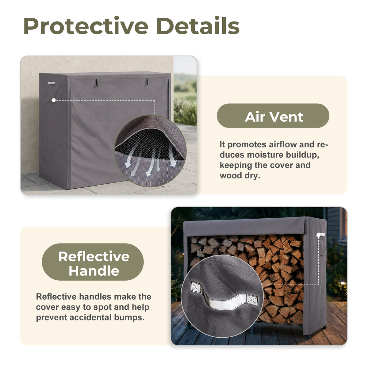 Outdoor Firewood Rack Cover, Gray