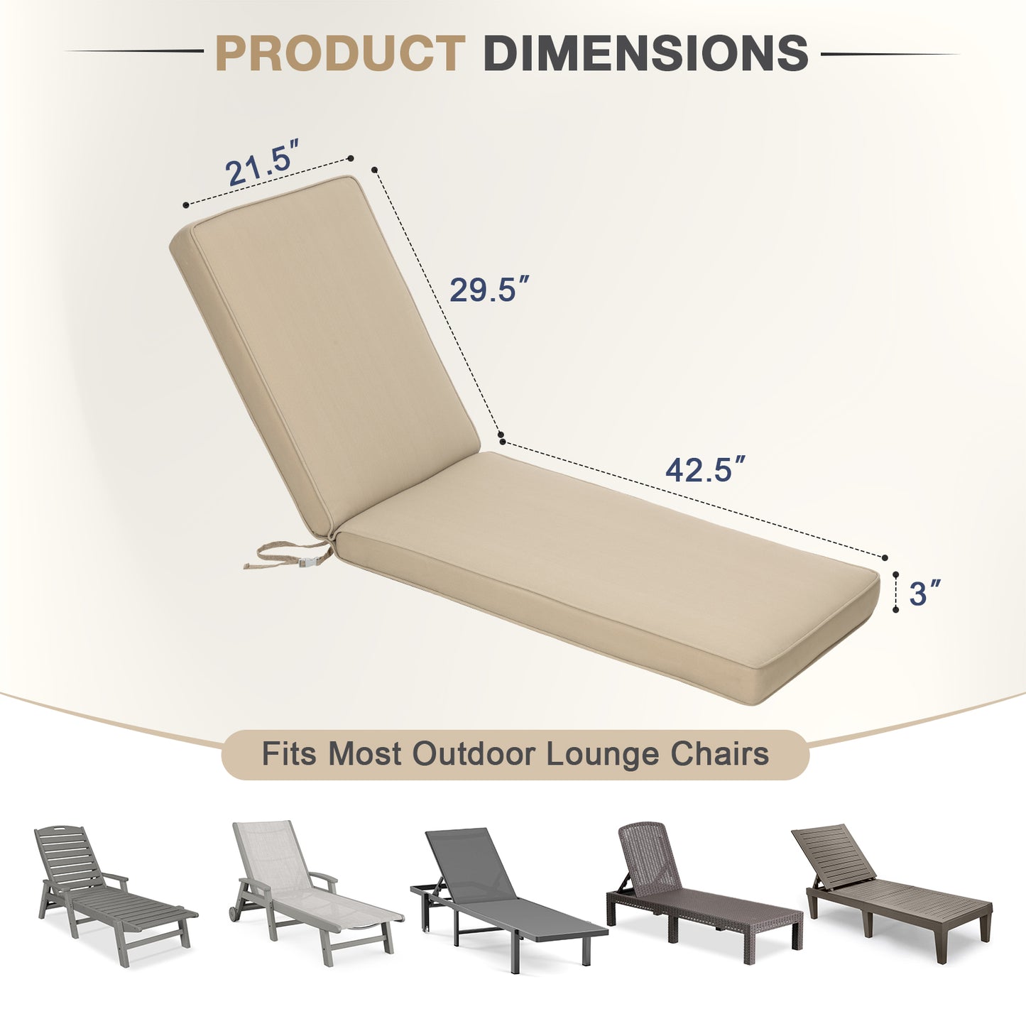72x21x3 inch Patio Chaise Lounger Cushions - Brown