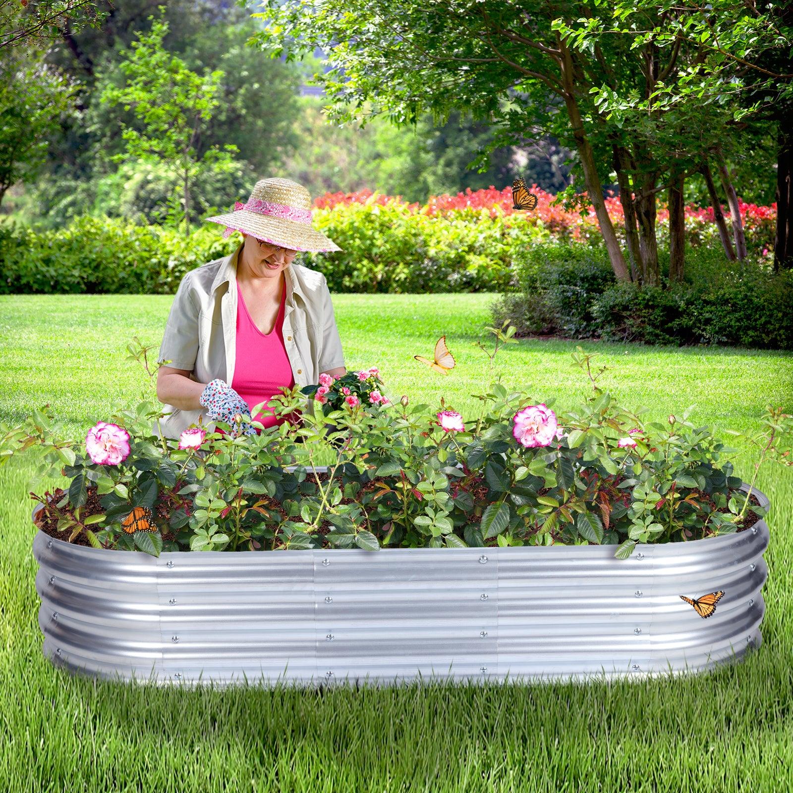 59(L)x24(W)x12(H)inch Galvanized Raised Garden Bed Kit, Outdoor Garden Planter Oval Large Boxes for Vegetables, Flowers, Herbs - Silver Aoodor Aoodor 