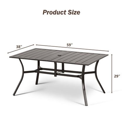 59x38 inch Patio Dining Table for 6 People, Metal Outdoor Table with Adjustable Umbrella Hole