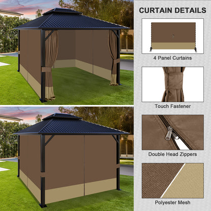Outdoor Gazebo Curtains, 4 Panels Privacy Sidewall Replacement (Curtain Only) - Coffee and Khaki