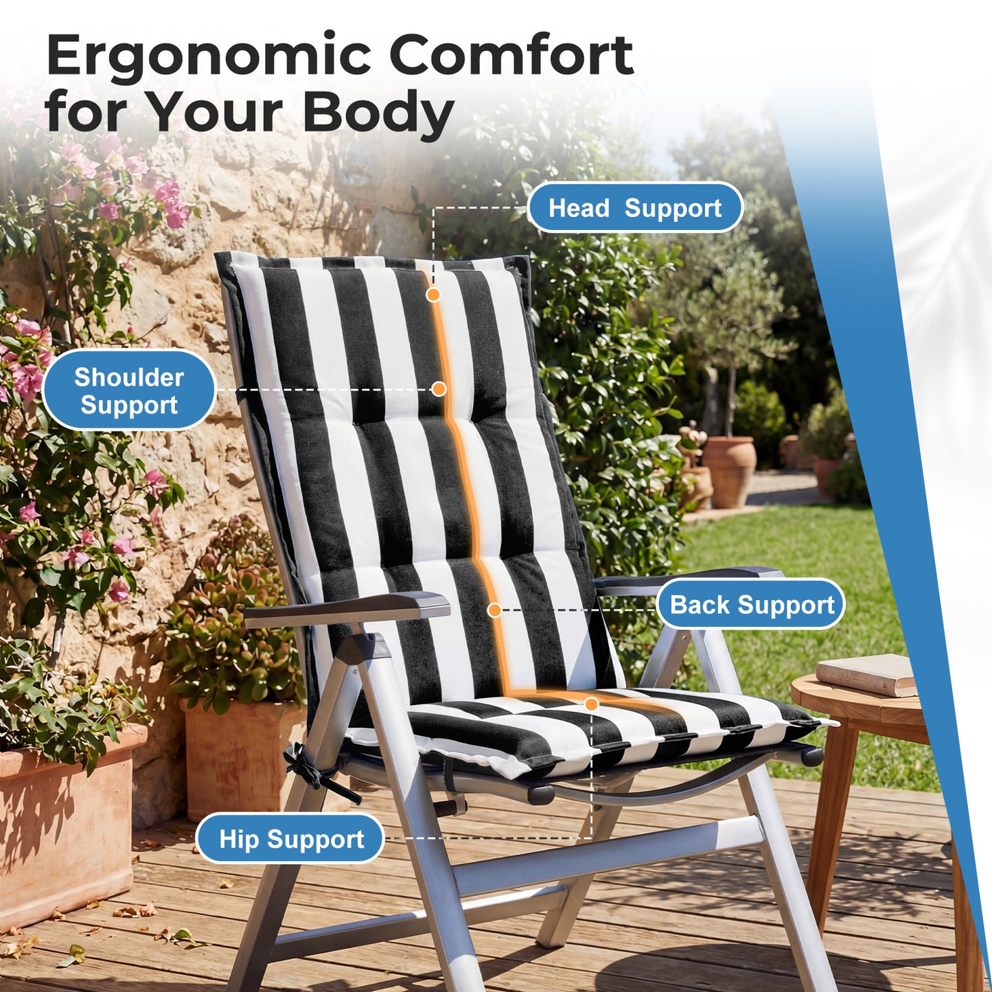 47x21x2.4 inch High Back Tufted Patio Chair Cushions, Black Stripe