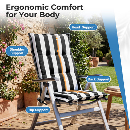 47x21x2.4 inch High Back Tufted Patio Chair Cushions, Black Stripe