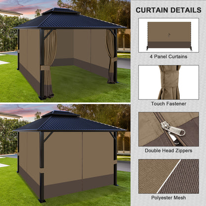 Outdoor Gazebo Curtains, 4 Panels Privacy Sidewall Replacement (Curtain Only) - Light Coffee and Coffee