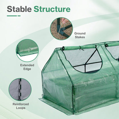 Raised Garden Bed with Mini Greenhouse Cover, Green PE Planter Box Kit