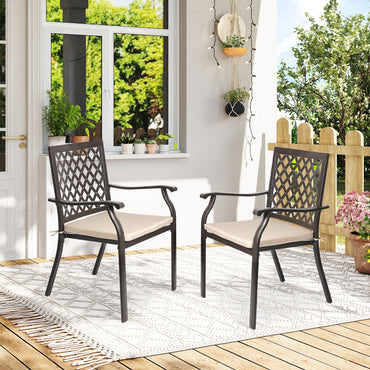 2-Piece Set Outdoor Patio Metal Dining Chairs with Seat Cushions
