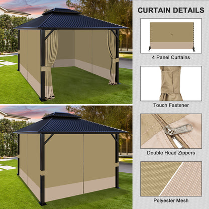 Outdoor Gazebo Curtains, 4 Panels Privacy Sidewall Replacement (Curtain Only) - Khaki and Sand Yellow