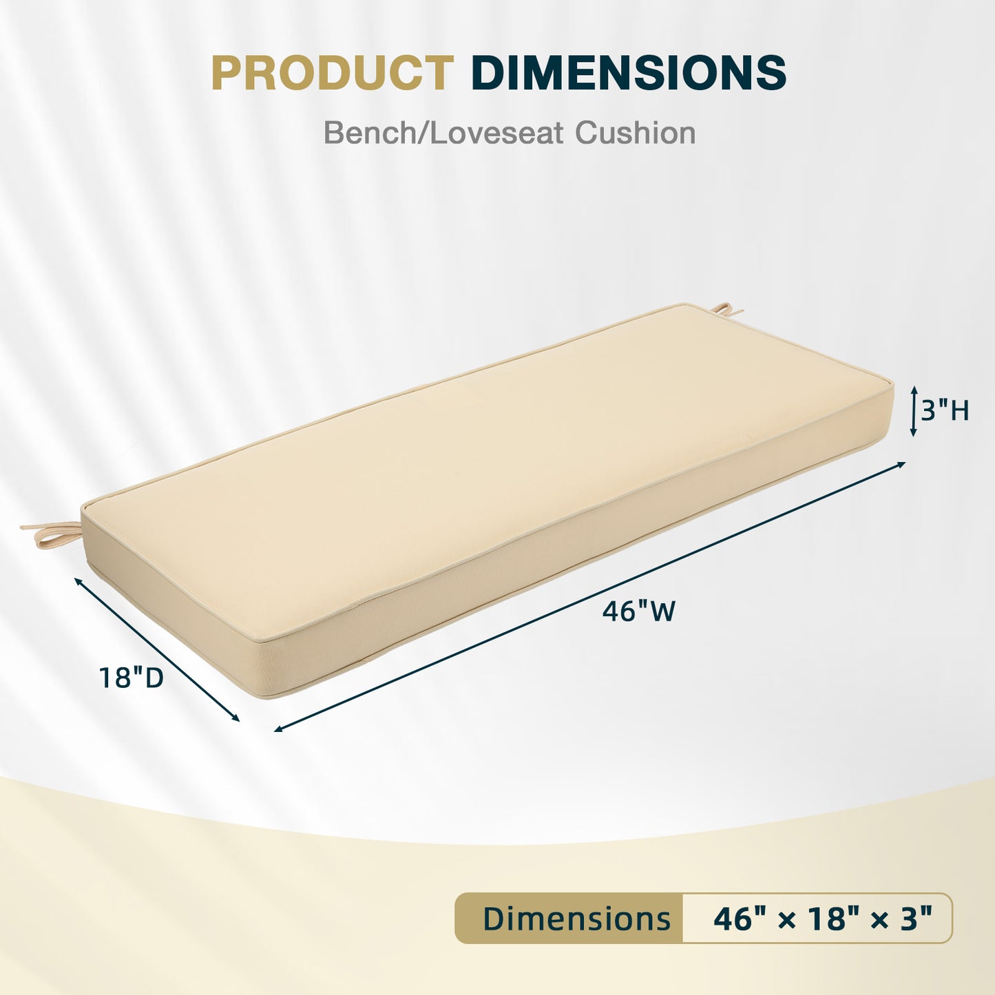 46x18x3 inch Patio Bench Cushion - Beige