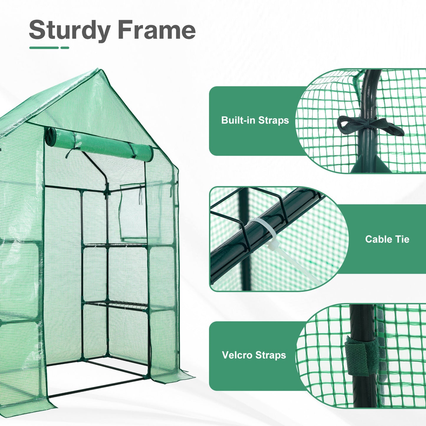Walk-in Greenhouse with Shelves, Outdoor Garden Plant House with PE Cover