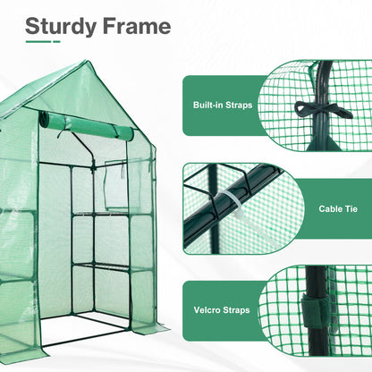 Walk-in Greenhouse with Shelves, Outdoor Garden Plant House with PE Cover