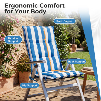 47x21x2.4 inch High Back Tufted Patio Chair Cushions, Blue Stripe