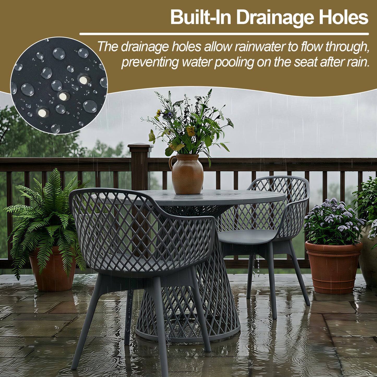 Modern Dining Chairs Set, Weather-Resistant Plastic Cafe Chairs