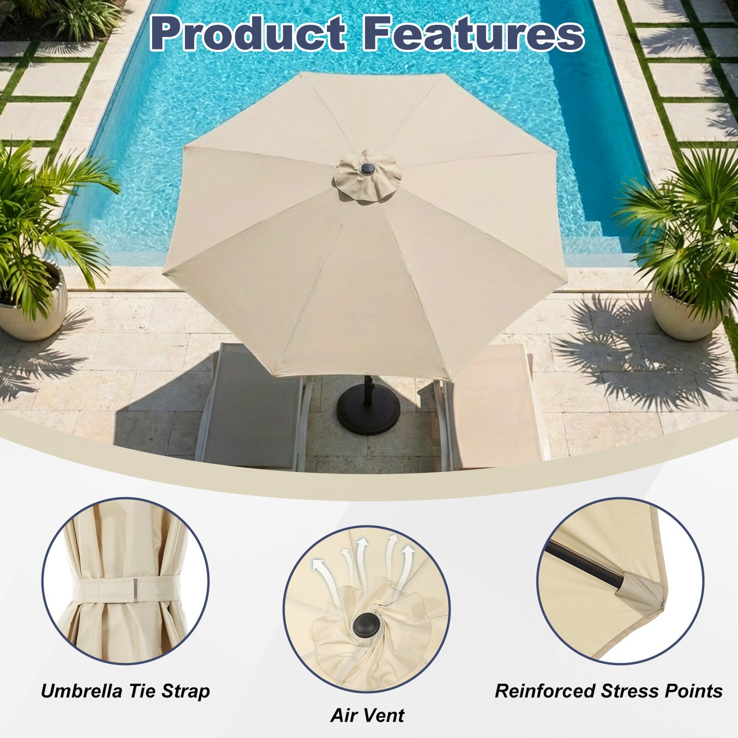 Patio Umbrella Replacement Canopy for 8 Ribs Table Umbrella