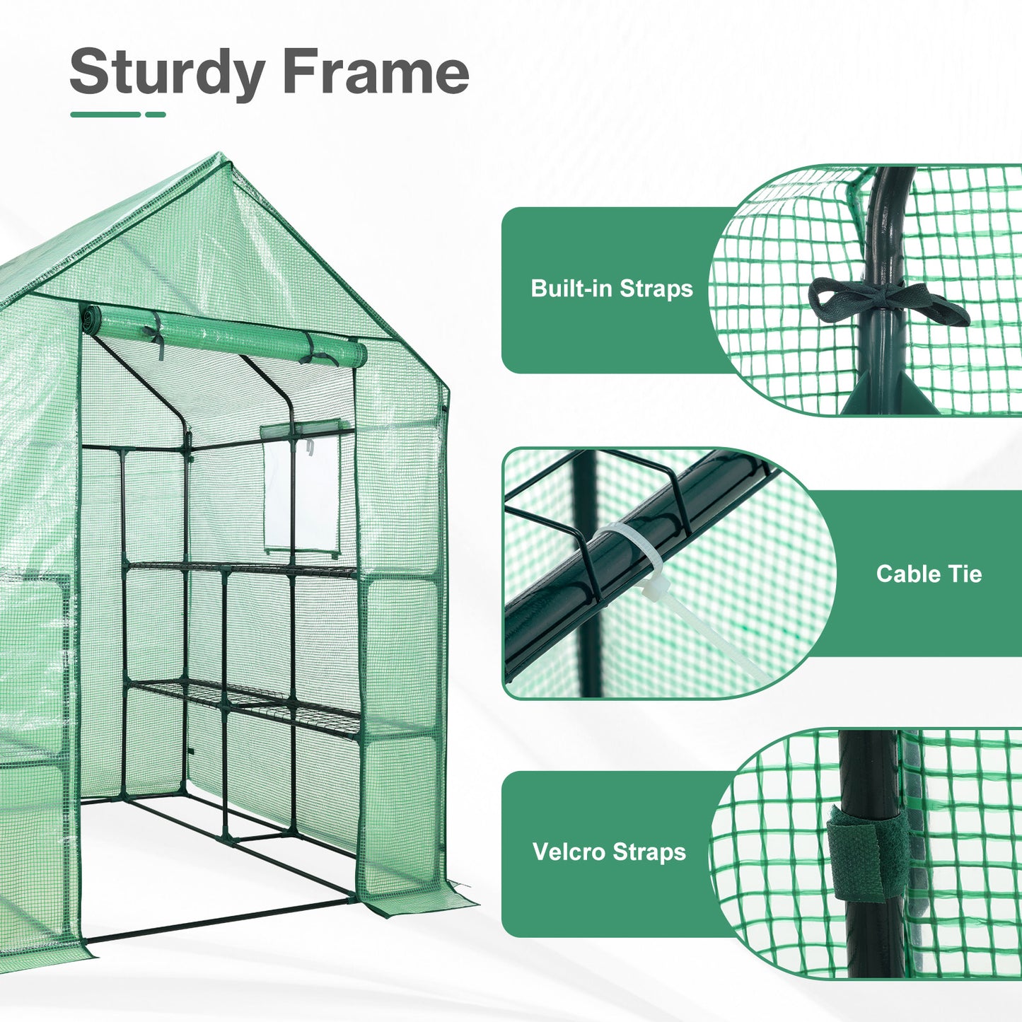 Walk-in Greenhouse with 8 Shelves, Outdoor Garden Plant House with PE Cover
