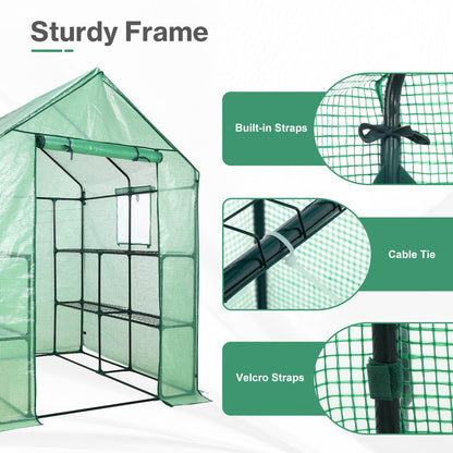 Walk-in Greenhouse with 8 Shelves, Outdoor Garden Plant House with PE Cover