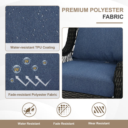 Waterproof Outdoor Deep Seat Cushion Set with Adjustable Straps & Removable Cover - Navy Blue