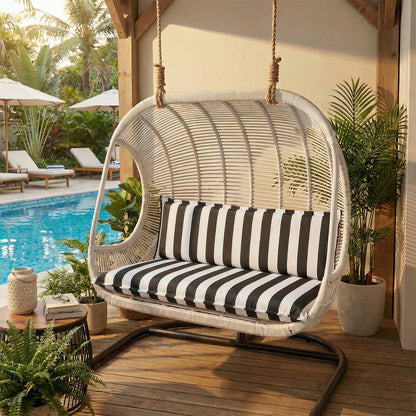 Outdoor 2-3 Seater Bench Cushion Set for Patio Swing and Bench, Black Stripe
