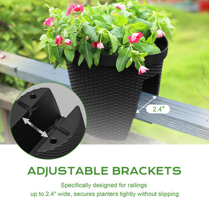 12 inch Outdoor Balcony Rattan Railing Planter Box, Set of 4