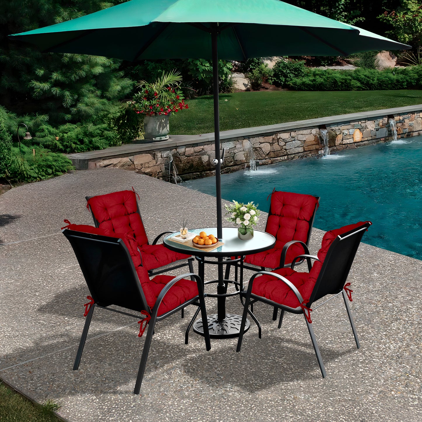 Tufted Outdoor High Back Chair Cushions Patio Replacement Cushion, Red