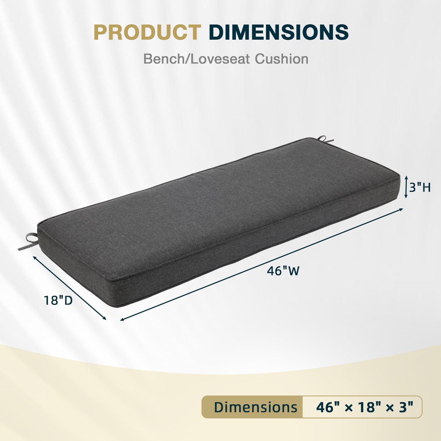 46x18x3 inch Patio Bench Cushion - Charcoal
