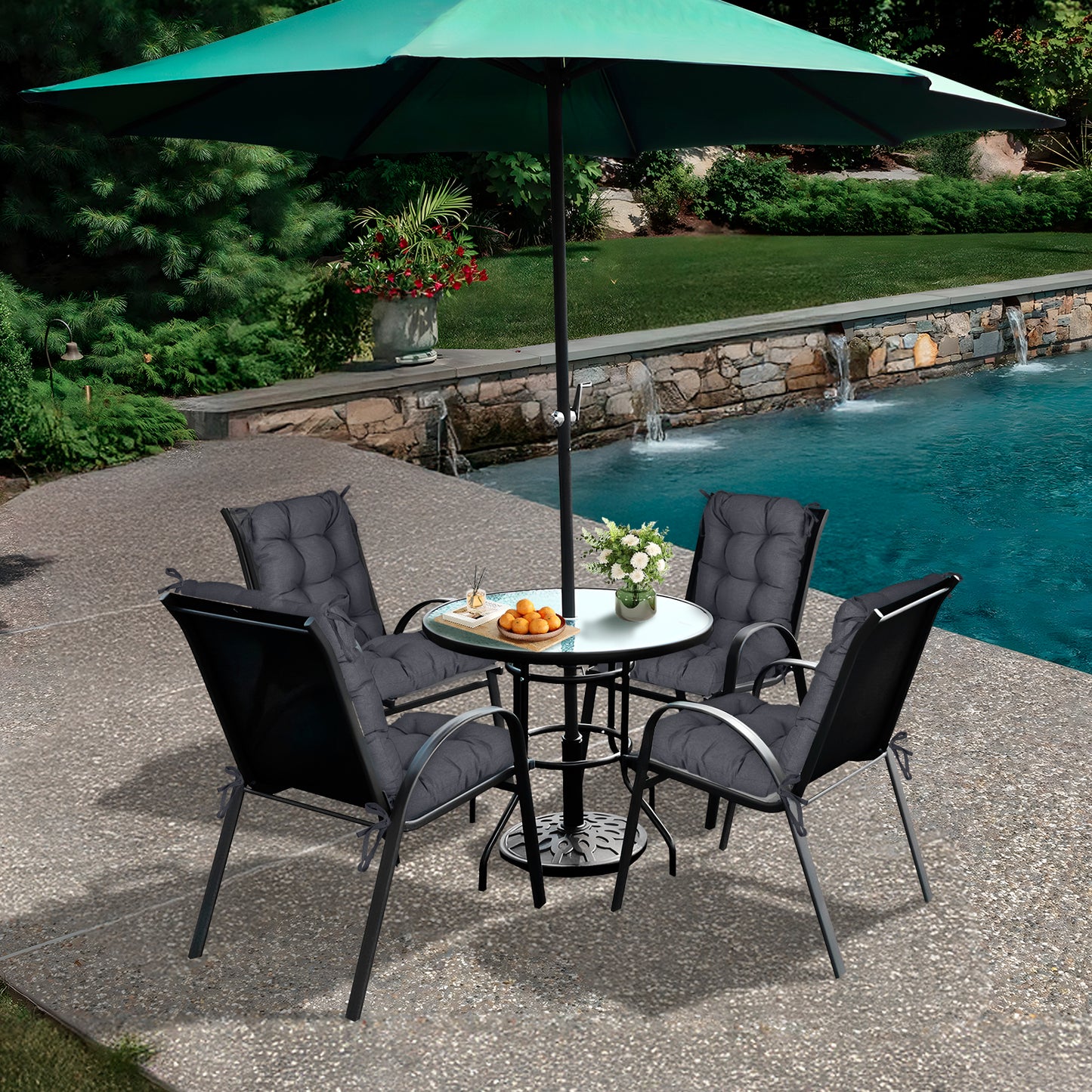 Tufted Outdoor High Back Chair Cushions Patio Replacement Cushion, Dark Gray