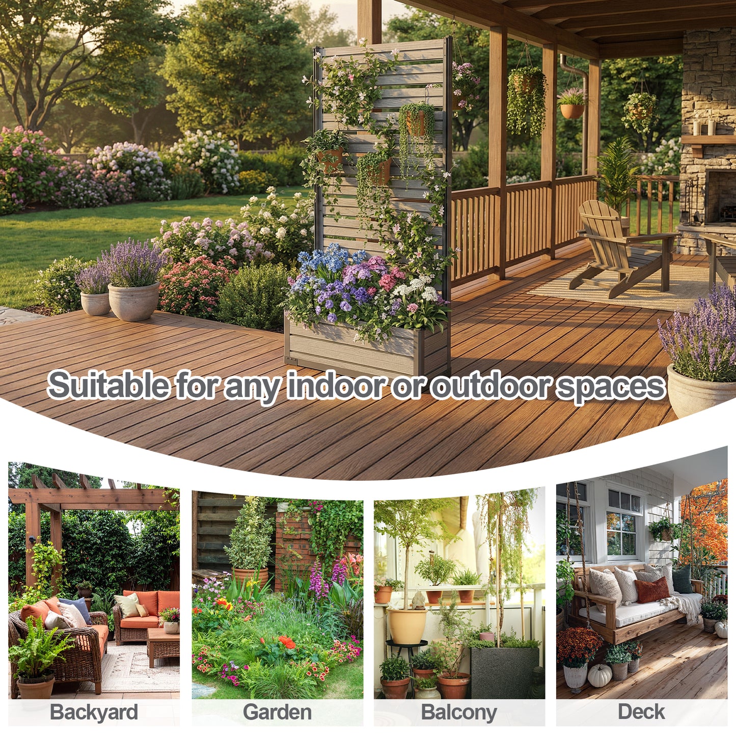 Patio Privacy Screen with Planter Box for Climbing Plants