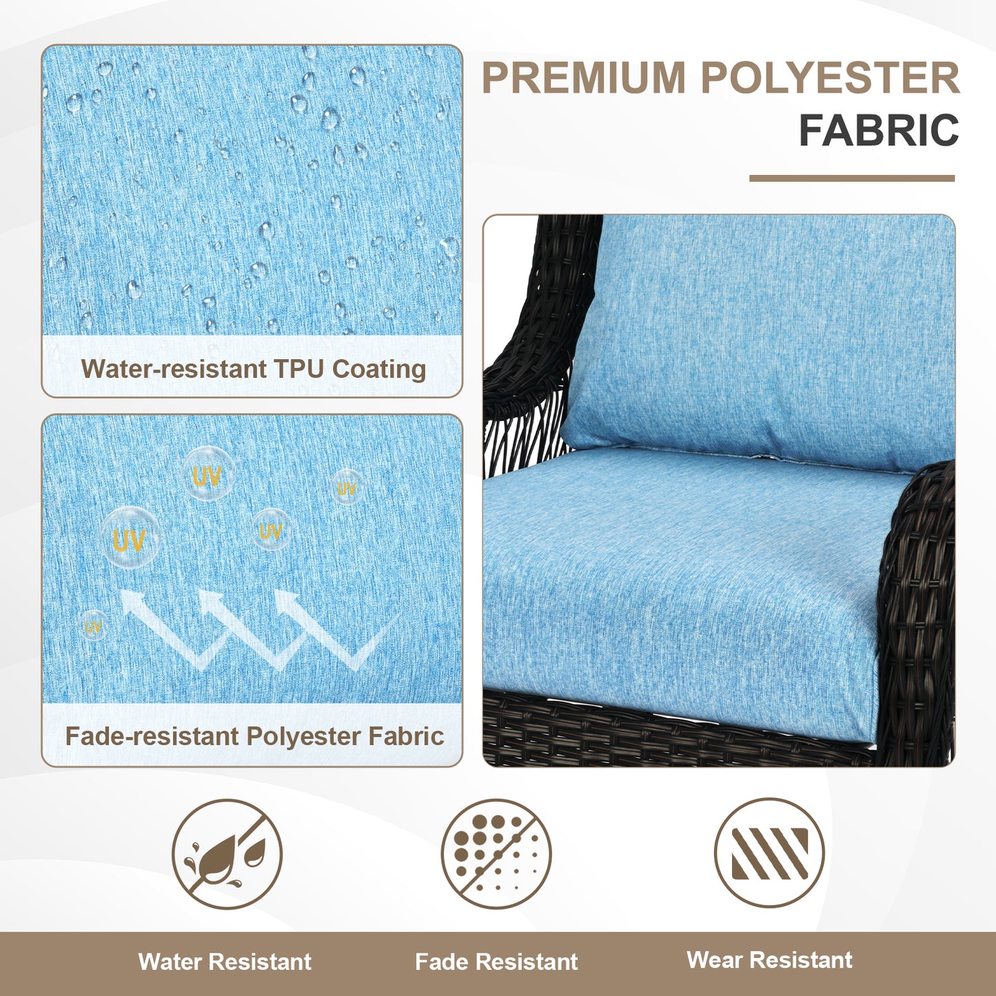Waterproof Outdoor Deep Seat Cushion Set with Adjustable Straps & Removable Cover - Lake Blue Aoodor 