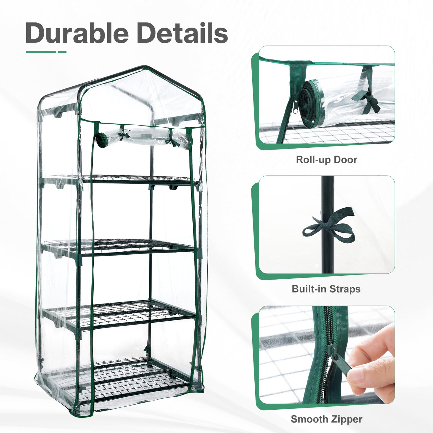 4 Tier Upgrade Greenhouse with Protective PVC Base, Transparent