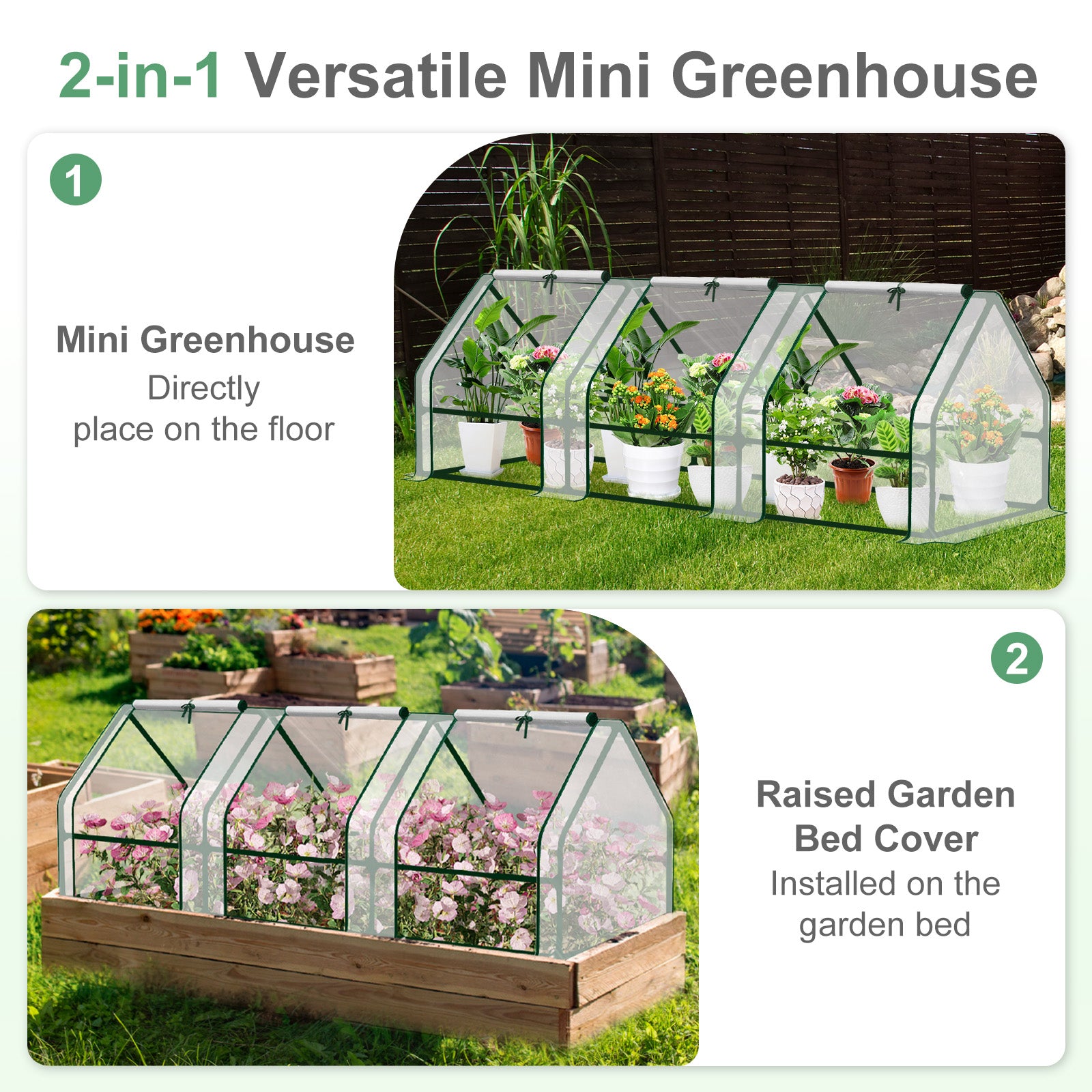 Mini Greenhouse with Zipper Doors, Water Resistant & UV Protected, Transparent - Aoodor 
