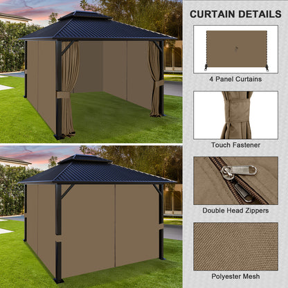 Outdoor Gazebo Curtains, 4 Panels Privacy Sidewall Replacement (Curtain Only) - Light Coffee