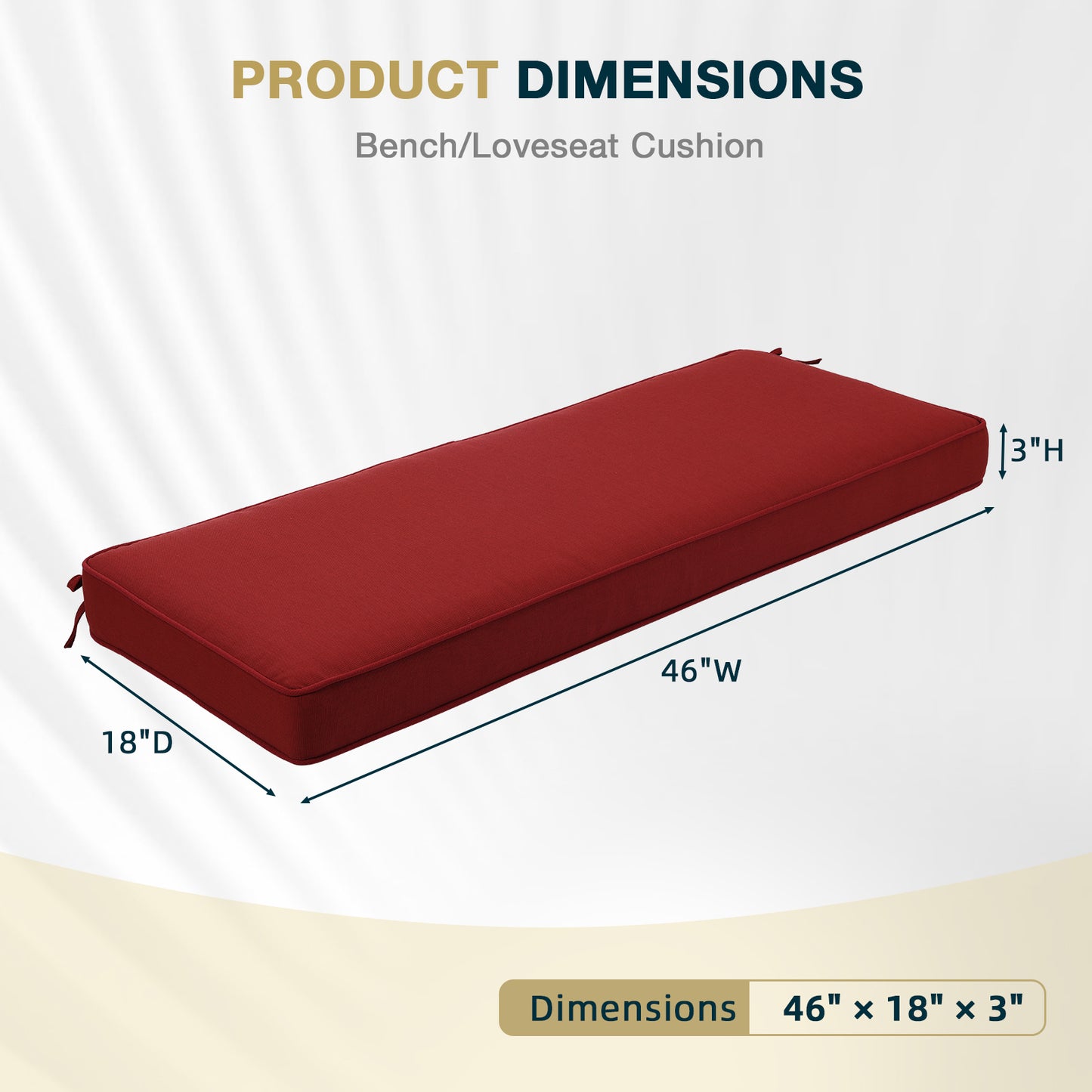 46x18x3 inch Patio Bench Cushion - Wine Red