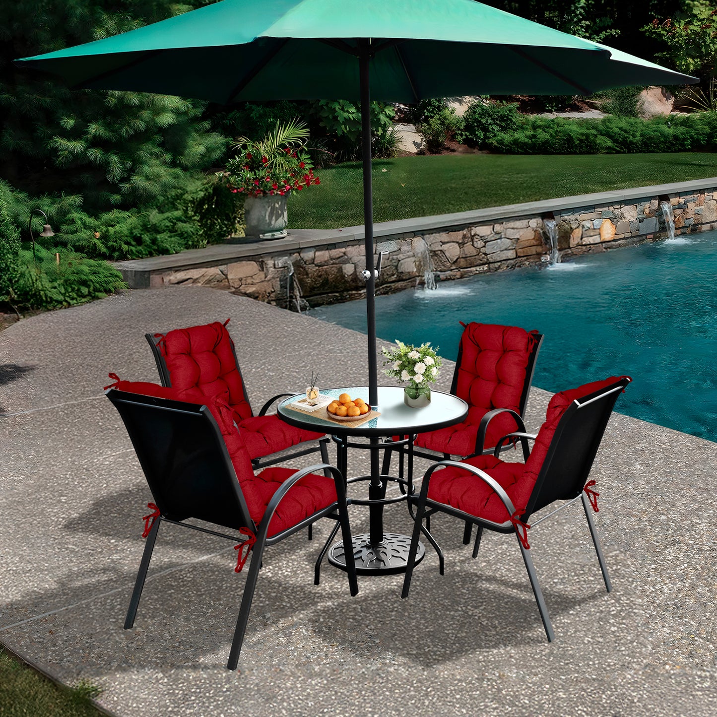 Tufted Outdoor High Back Chair Cushions Patio Replacement Cushion, Red