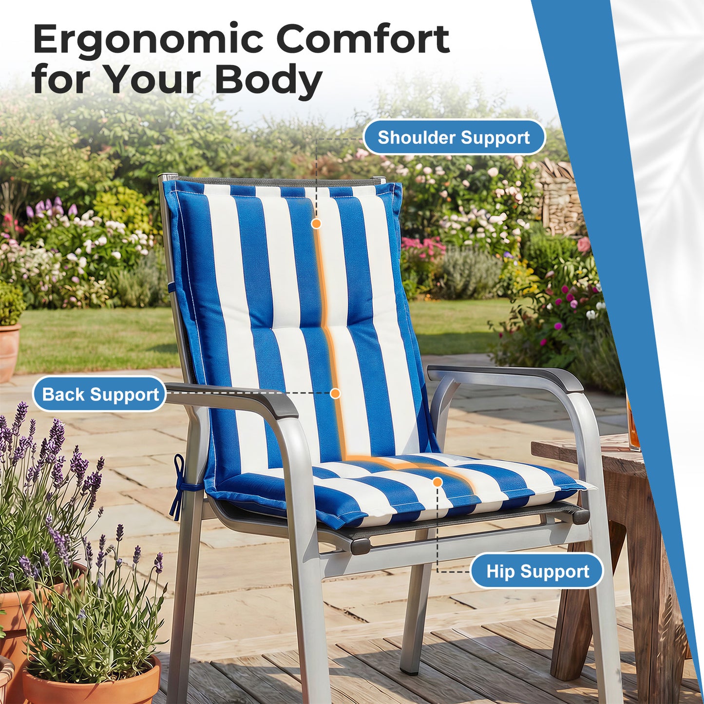 39x20x2.4 inch Outdoor Tufted Chair Cushions, Blue Stripe
