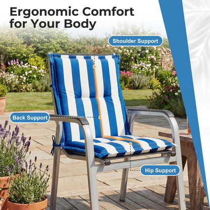 39x20x2.4 inch Outdoor Tufted Chair Cushions, Blue Stripe