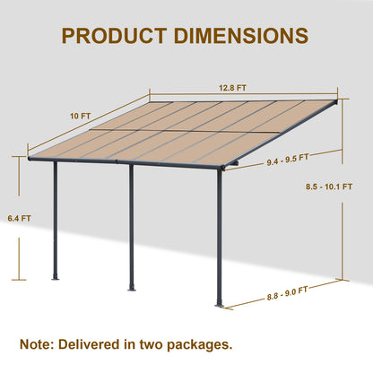 13x10/16.5x10 ft. Wall Mount Gazebo - Polycarbonate Outdoor Pergola