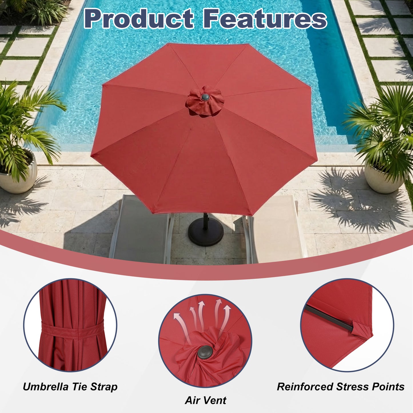 Patio Umbrella Replacement Canopy for 8 Ribs Table Umbrella