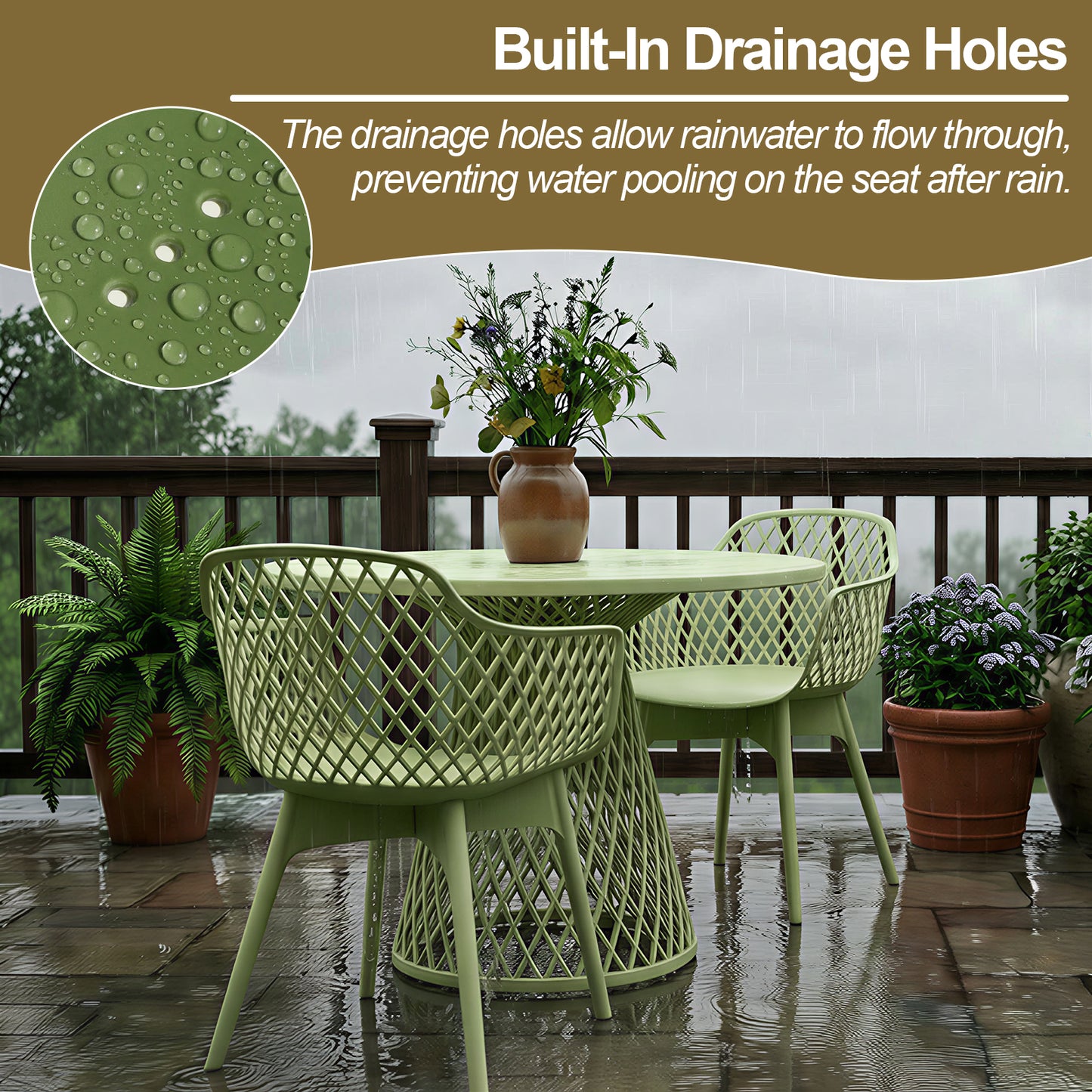 Modern Dining Chairs Set, Weather-Resistant Plastic Cafe Chairs
