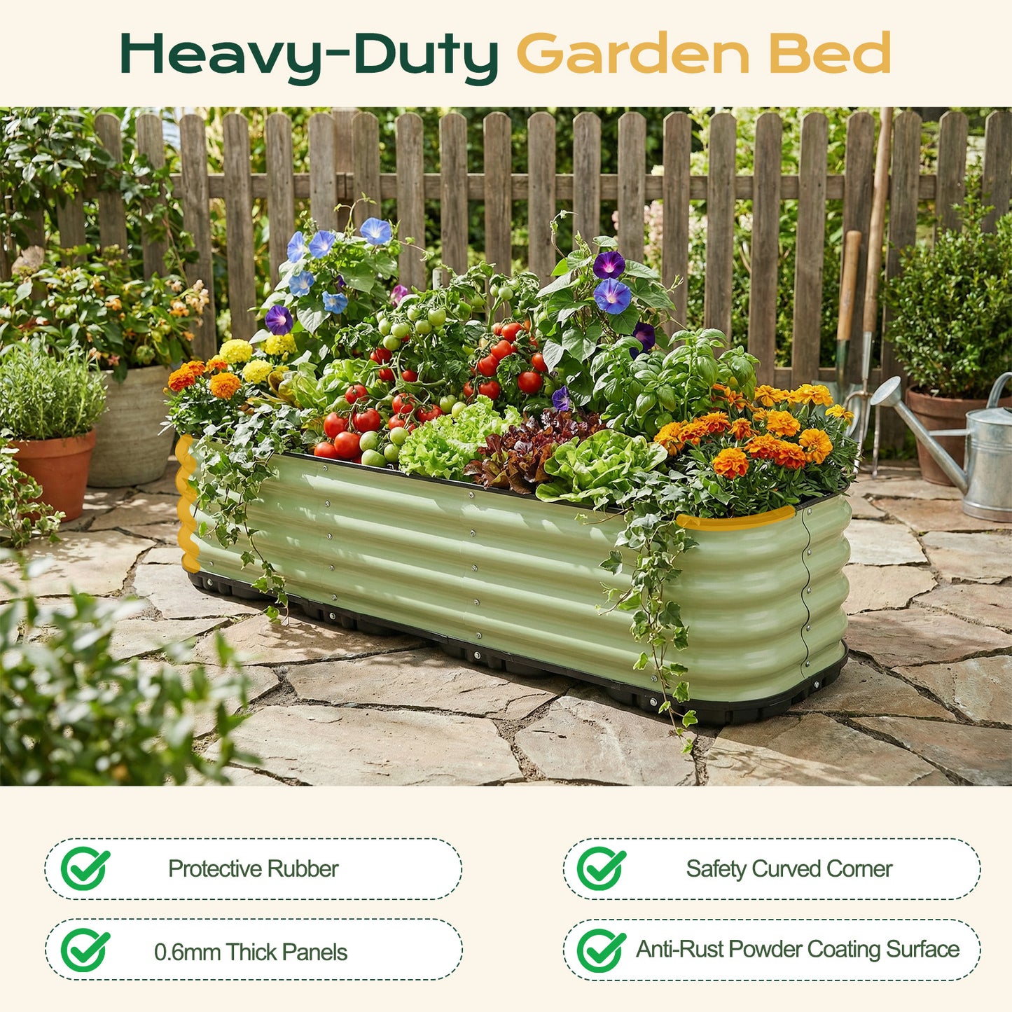 11" Tall Galvanized Raised Garden Bed, Self-Watering Planter Box - 47"x16.5"
