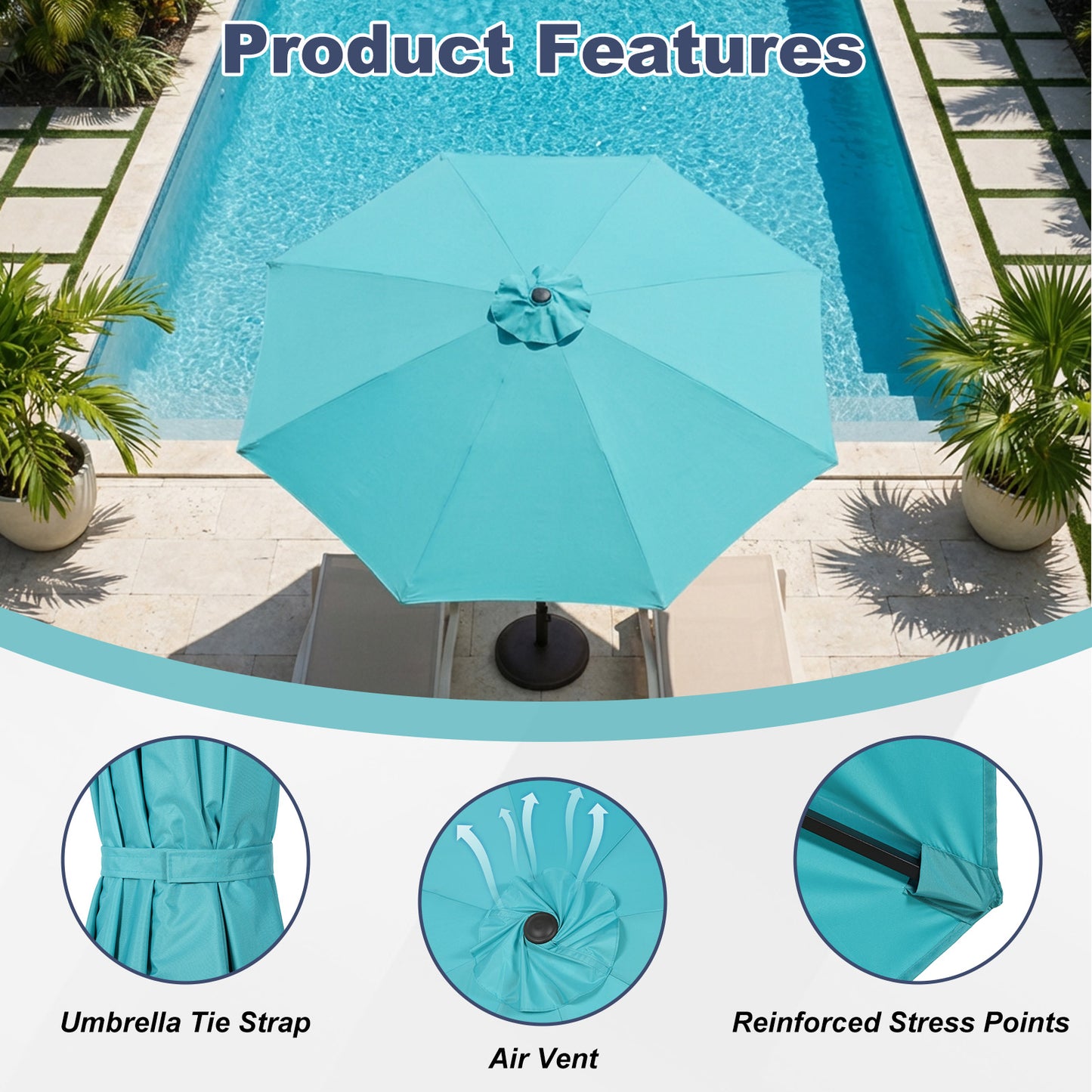 Patio Umbrella Replacement Canopy for 8 Ribs Table Umbrella