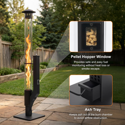 Outdoor Wood Pellet Patio Heater with Rain Cap and Viewing Window
