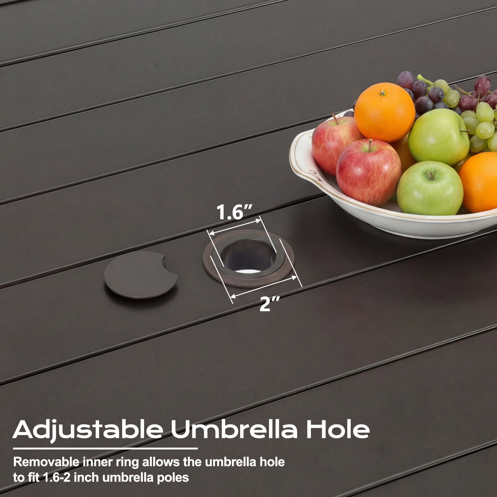 2 inch patio table umbrella hole ring Aoodor Patio Dining Table for 4, 38'' Square Metal Outdoor Patio Table with Umbrella Hole, Outdoor Dining Table for Deck, Yard, Poolside, Porch