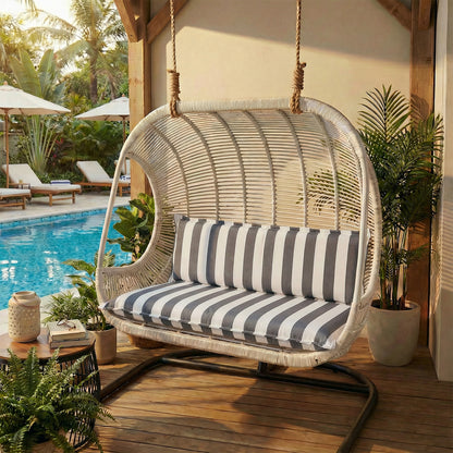 Outdoor 2-3 Seater Bench Cushion Set for Patio Swing and Bench, Grey Stripe