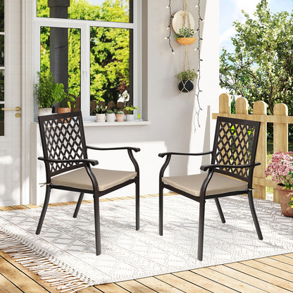 2-Piece Set Outdoor Patio Metal Dining Chairs with Seat Cushions