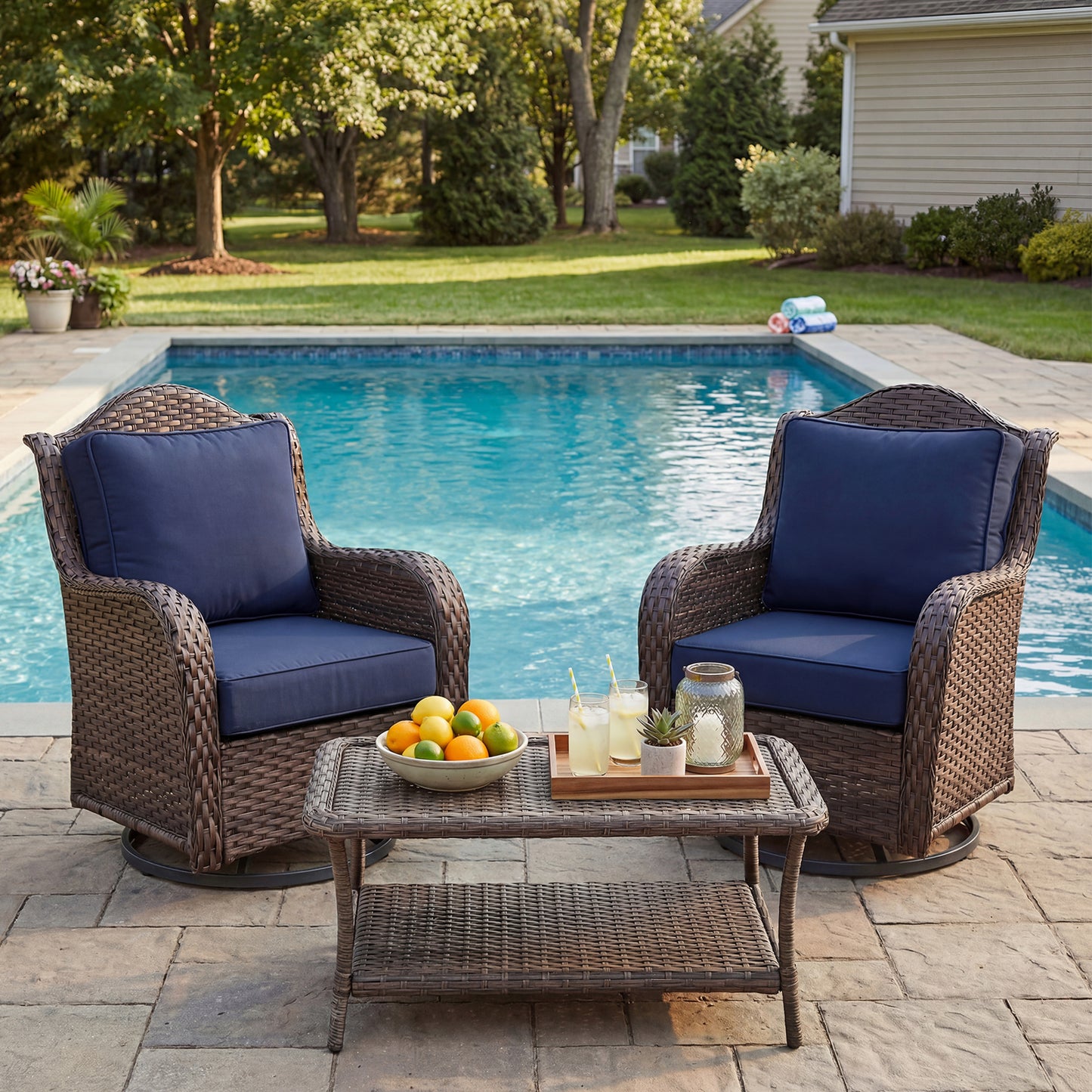 Premium Sunbrella Fabric Outdoor Patio Chair Cushions Set, Canvas Navy