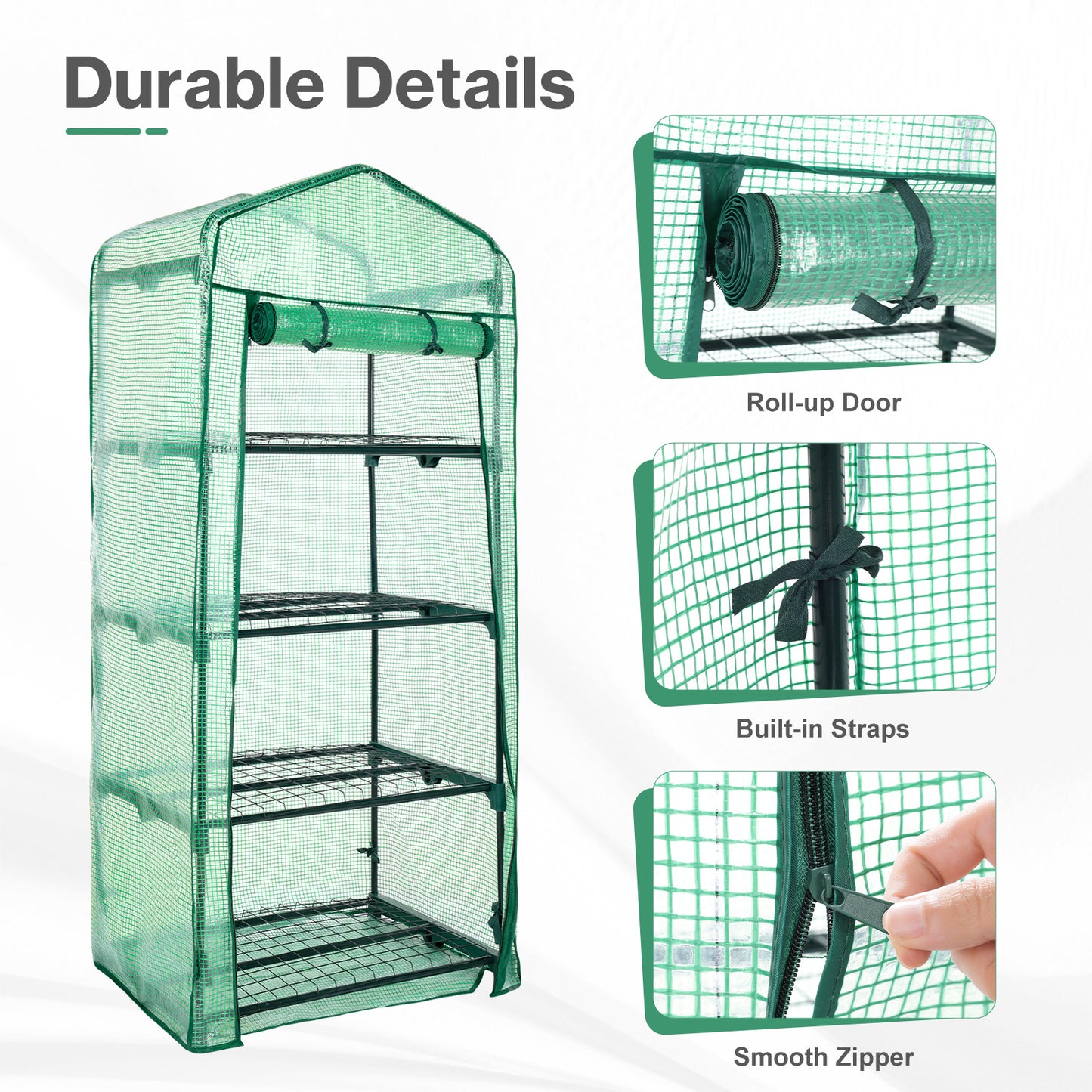 4 Tier Upgrade Greenhouse with Protective PE Base, Green