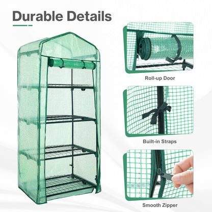 4 Tier Upgrade Greenhouse with Protective PE Base, Green