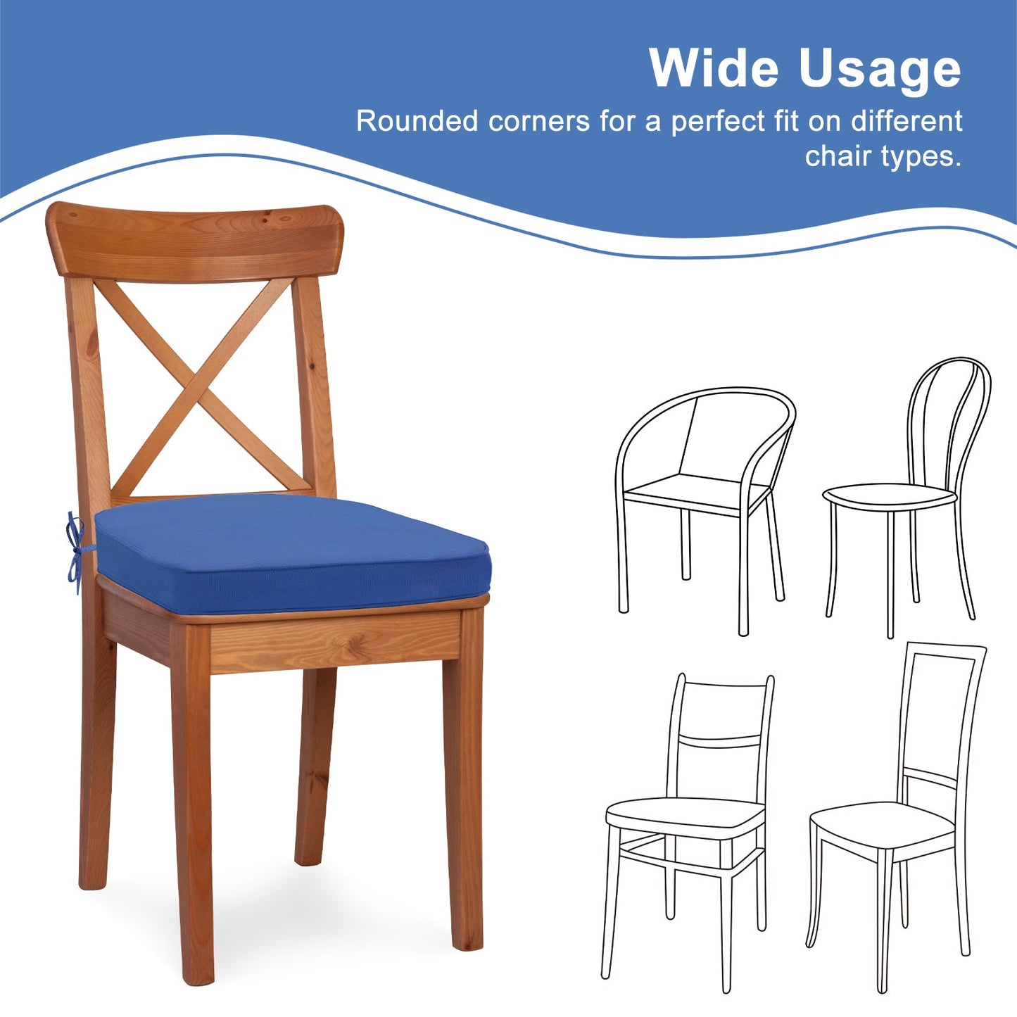 Outdoor Chair Cushion, Patio Seat Pad, Removable Cover with Hidden Zipper, Ties - Navy Blue Aoodor 
