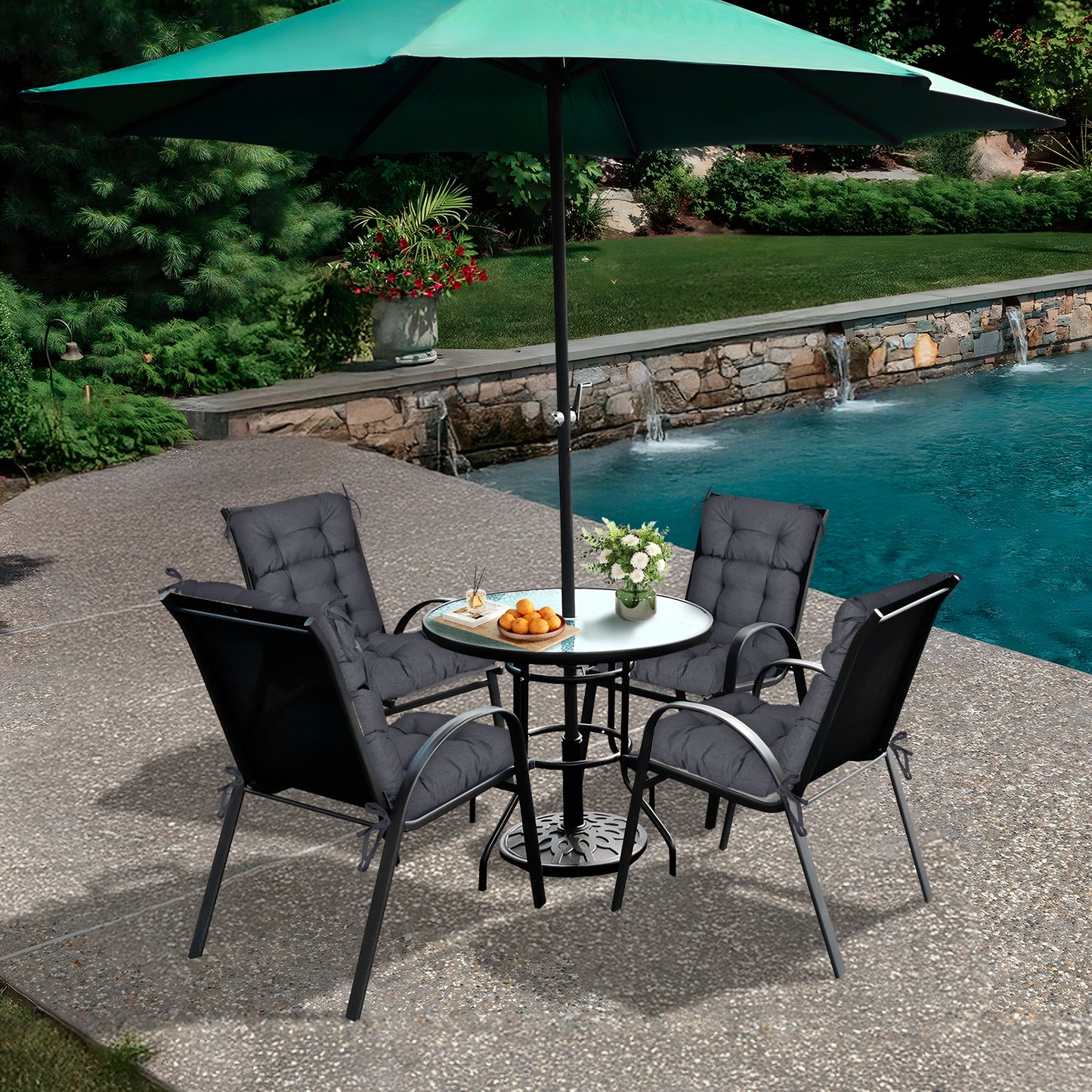 Tufted Outdoor High Back Chair Cushions Patio Replacement Cushion, Dark Gray